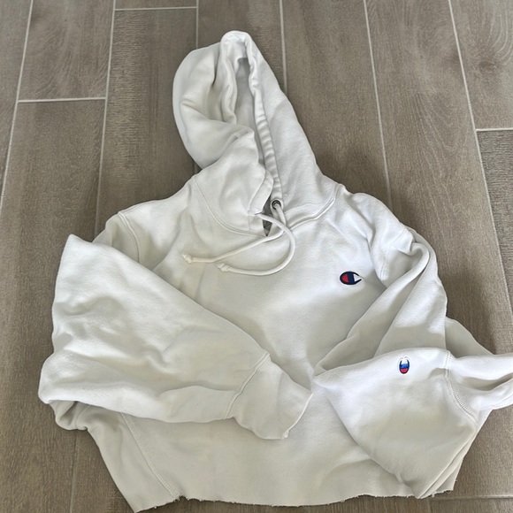 Champion Sweaters | Cropped White Champion Hoodie | Color: White | Size: L | Pamelagjuraj1's Closet